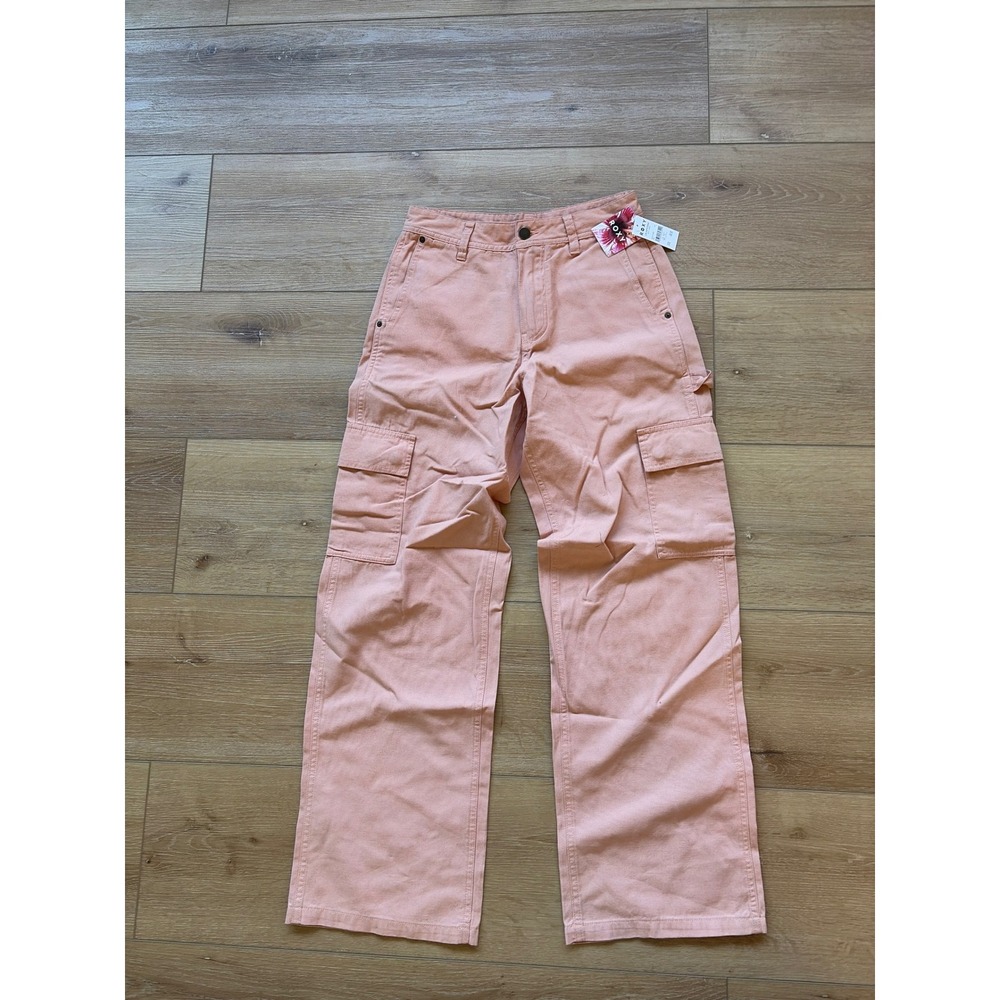 Roxy Lefty Cargo Pants Peach Pink Cotton Canvas Wide Leg Utility size Small